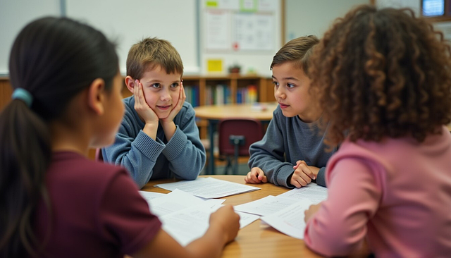 相談する4人の子ども